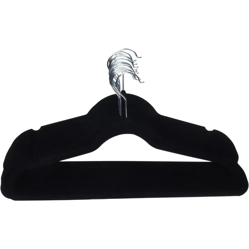 30 Premium Velvet Hangers 30 Pack Black Non Slip - Heavy duty Hook Swivel